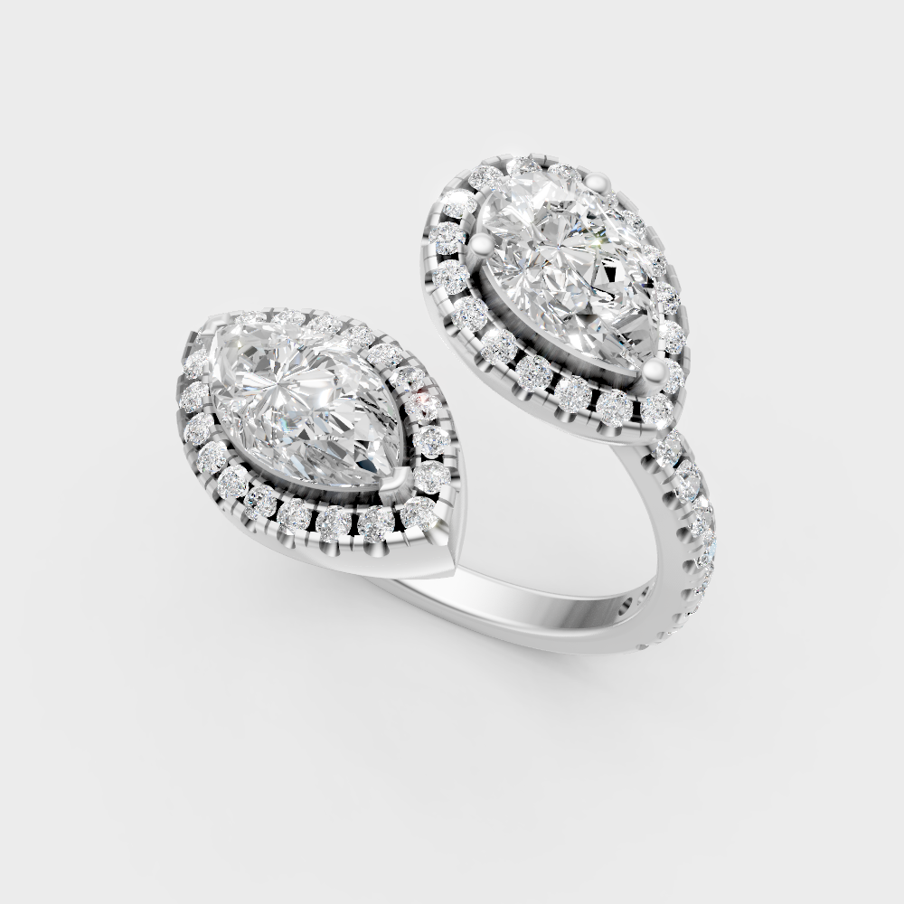 Premium 950 Platinum Toi-Et-Moi Halo Engagement Ring With Pear And Marquise Diamonds