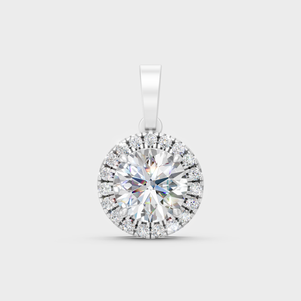 Sleek 18K White Gold Diamond Halo Pendant Featuring A Gli Certified Round Lab Diamond