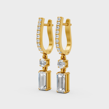 Round & Baguette Lab-Grown Diamond Drop Earrings in