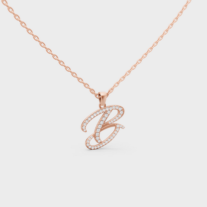 Blush Pink 14K Rose Gold Letter B Initial Necklace Set with Brilliant Round Lab Diamonds