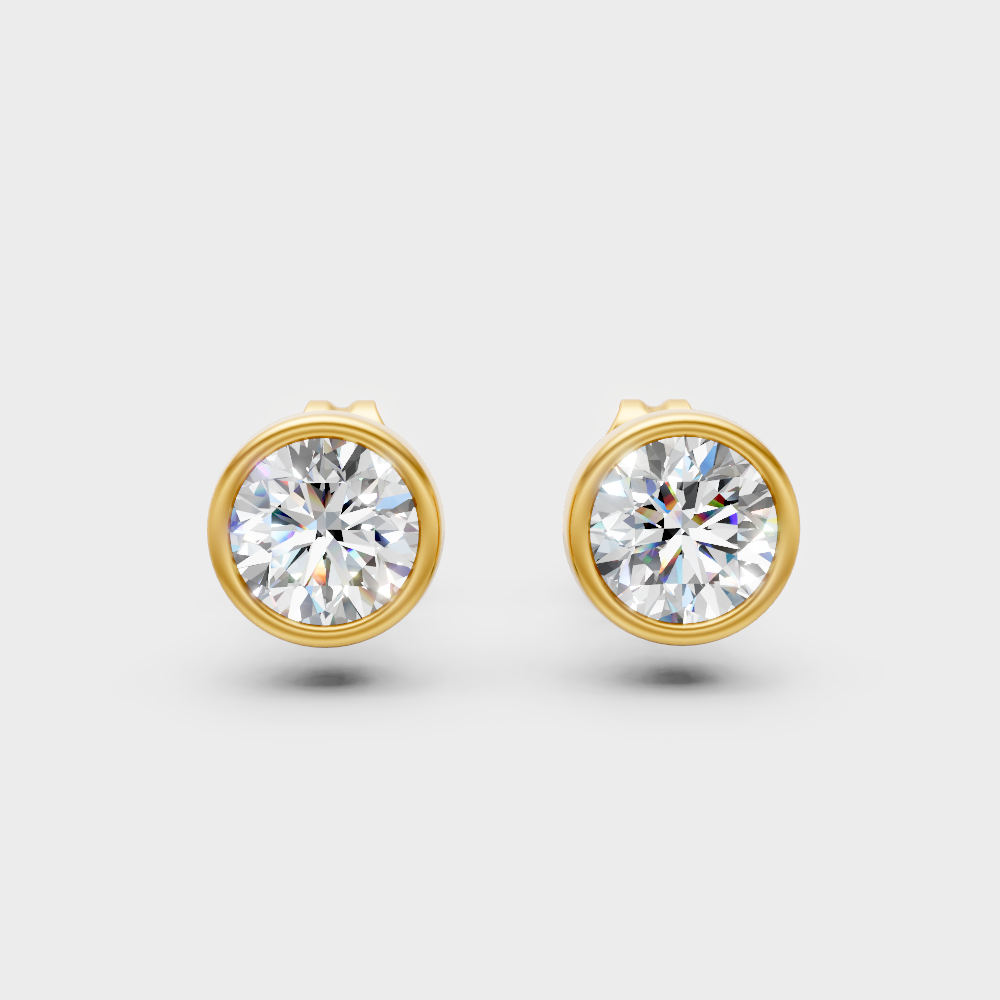 0.50 Carat Each Round Cut Lab-Grown Diamond Stud Earrings In Yellow Gold