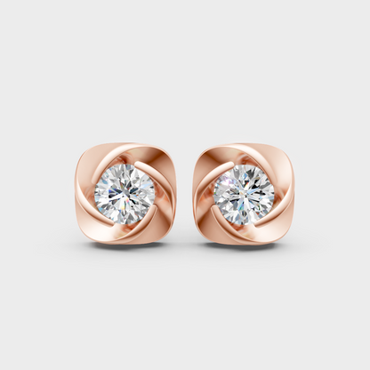 1.80 Ctw Round Cut Lab Grown Diamond Stud Earrings In 14K Rose Gold Elegant Setting