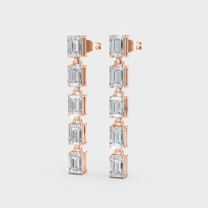Certified Emerald Cut Lab-Grown Diamond Dangler Earrings In Hallmark Rose Gold