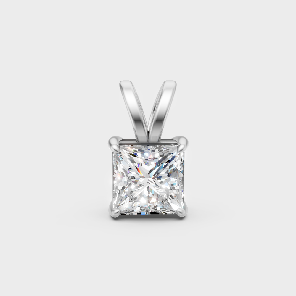 Sleek  White Gold Diamond Pendant Featuring A Gli Certified Princess Lab Diamond