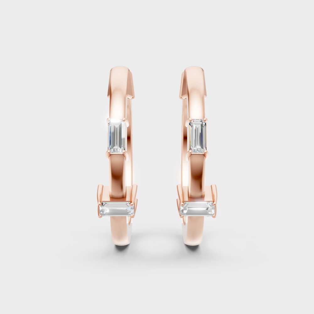 Elegant Baguette Cut Lab Grown Diamond Hoop Earrings In Rose Gold Luxury