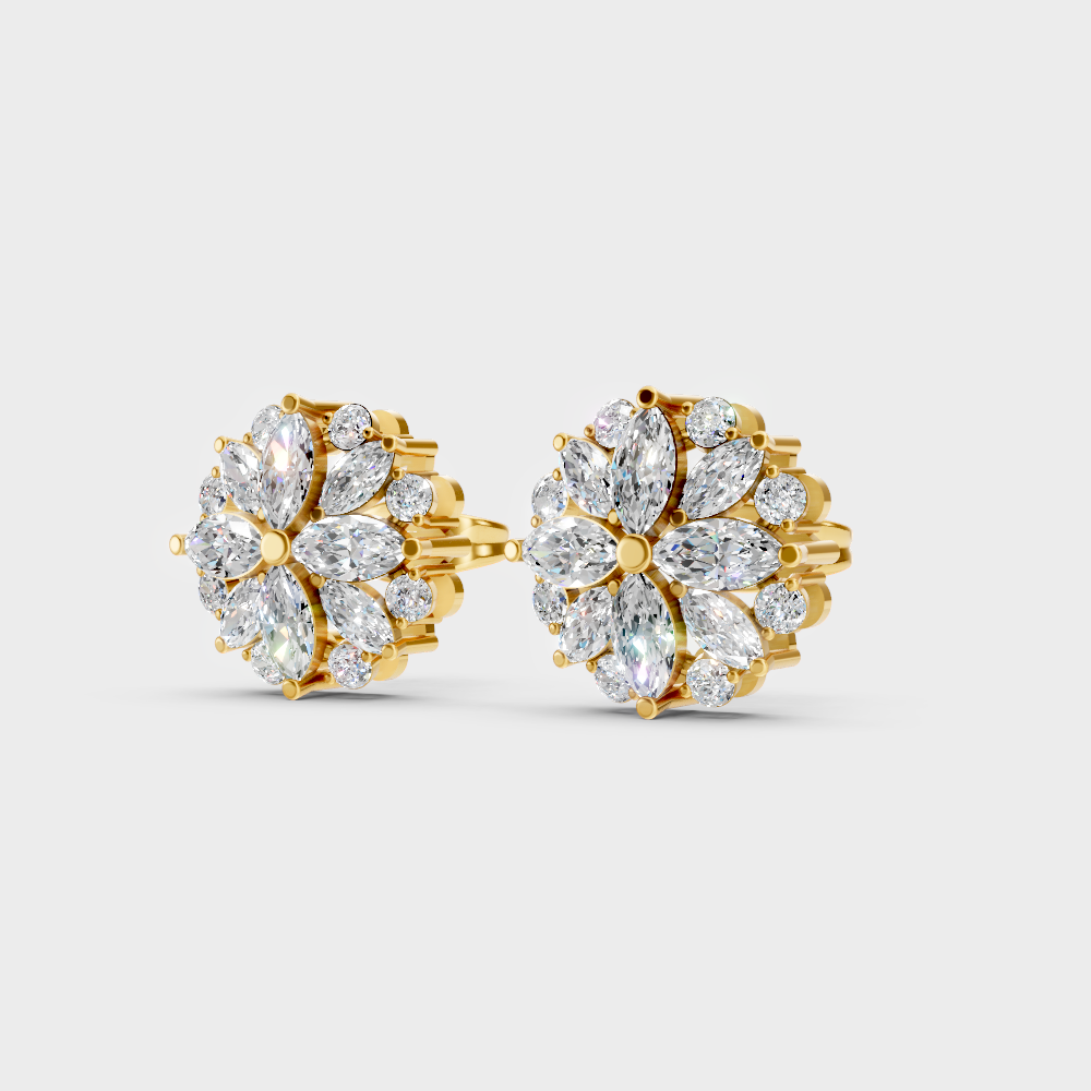 9K Yellow Gold Round And Marquise Lab-Grown Diamond Studs For Ethical Luxury