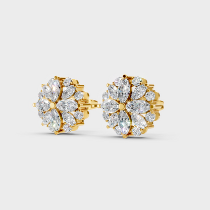 9K Yellow Gold Round And Marquise Lab-Grown Diamond Studs For Ethical Luxury
