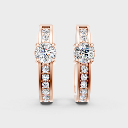 Unique rose gold diamond hoops featuring GLI-certified stones