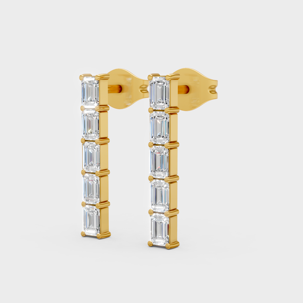 0.70 Ct Total Lab Grown Baguette Diamond Stud Earrings Yellow Gold Hallmarked