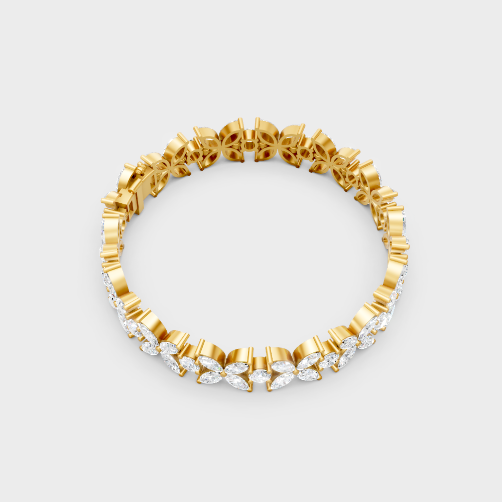 Hallmark Gold Marquise Round Diamond Bracelet Yellow Gold