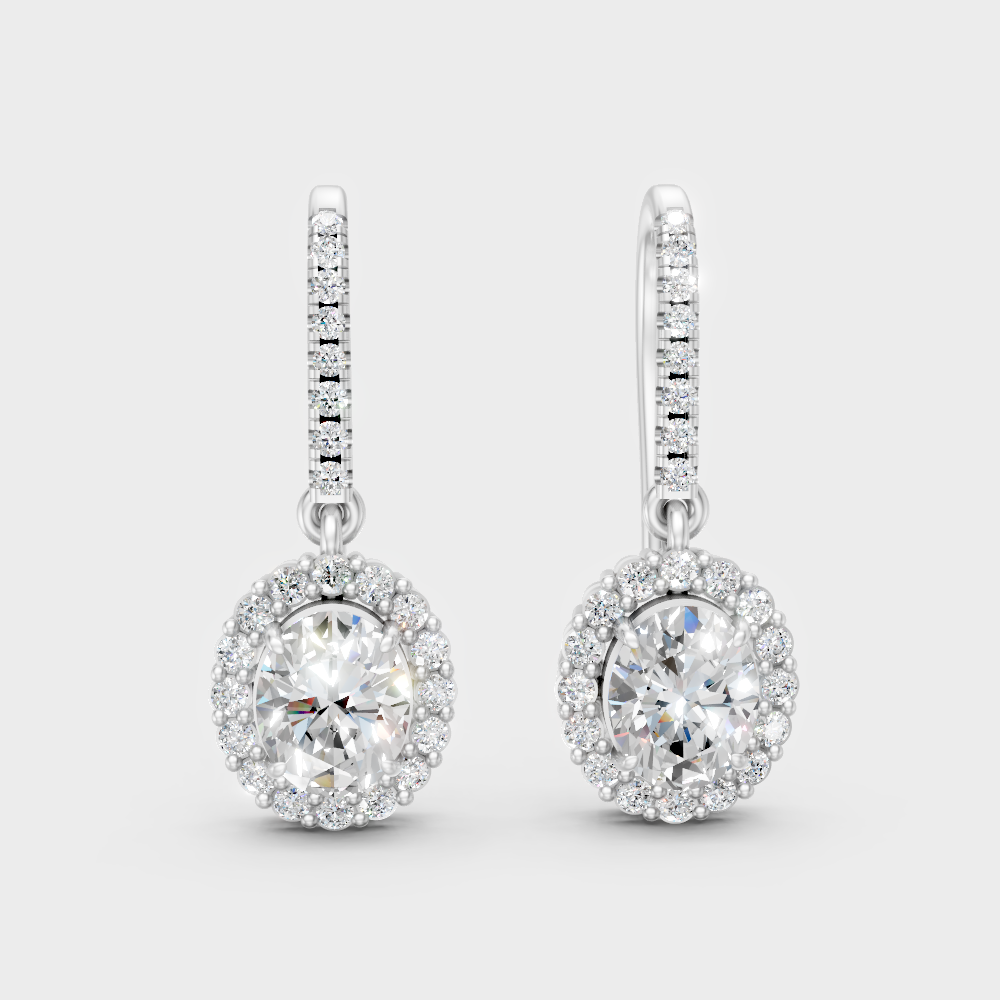 1.29 Ct Round And Oval Cut Lab-Grown Diamond Drop Earrings In White Gold