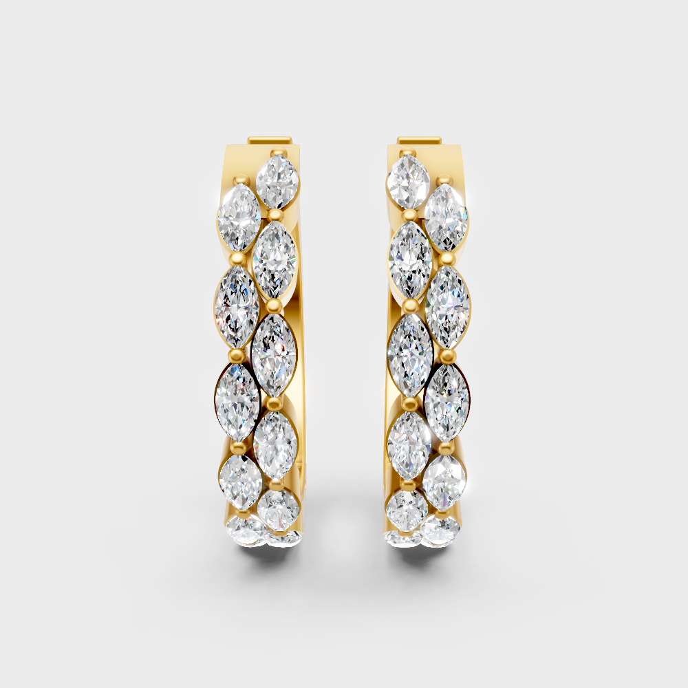 Classic yellow gold diamond hoops featuring elegant marquise-shaped lab diamonds