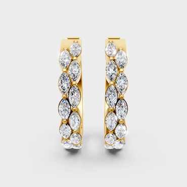 Classic yellow gold diamond hoops featuring elegant marquise-shaped lab diamonds