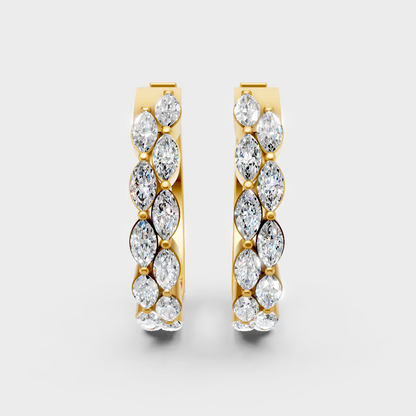 Classic yellow gold diamond hoops featuring elegant marquise-shaped lab diamonds