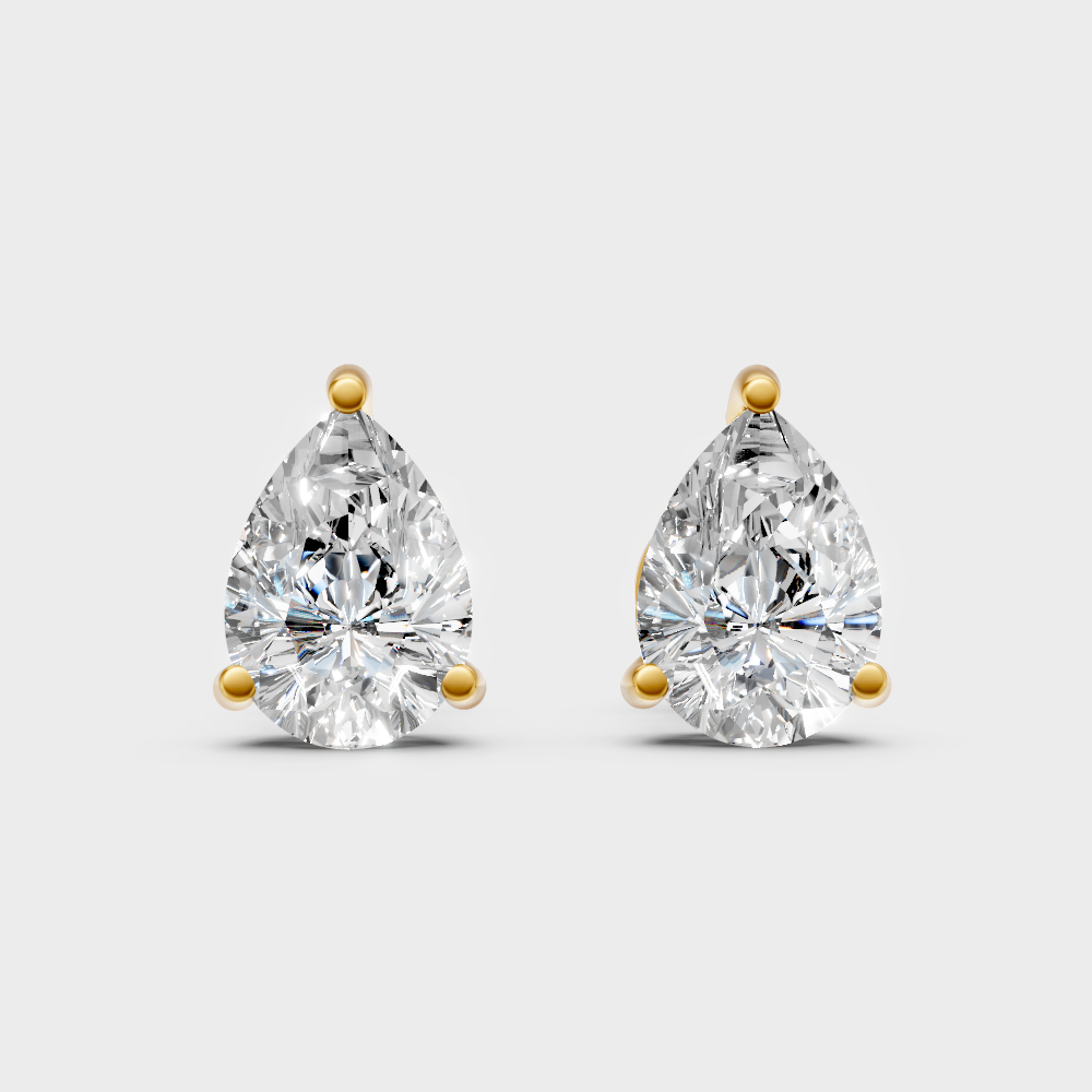 3.50 Ct Total Pear Cut Lab-Grown Diamond Earrings 1.75 Ct Each In Yellow Gold