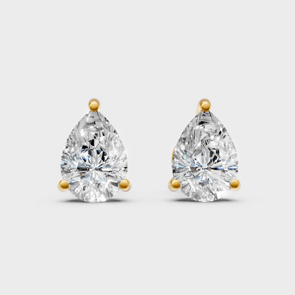 3.50 Ct Total Pear Cut Lab-Grown Diamond Earrings 1.75 Ct Each In Yellow Gold