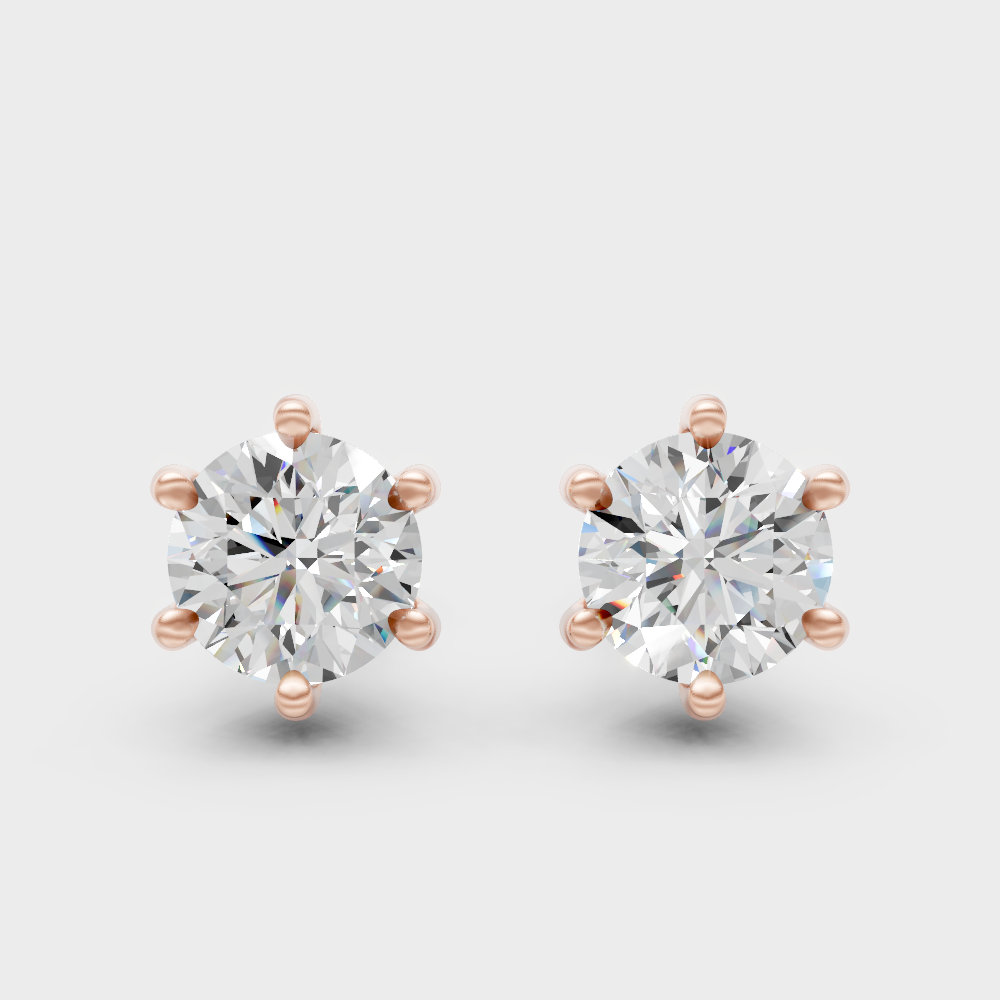 1.20 Ct Total Round Cut Lab-Grown Diamond Stud Earrings 0.60 Ct Each In Rose Gold