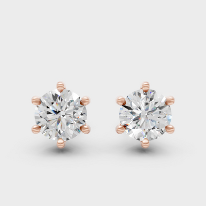 1.20 Ct Total Round Cut Lab-Grown Diamond Stud Earrings 0.60 Ct Each In Rose Gold