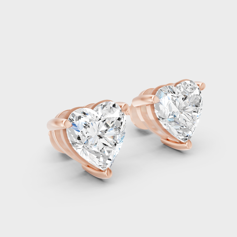 Luxury 0.75 Ct Each Heart Diamond Earrings Rose Gold