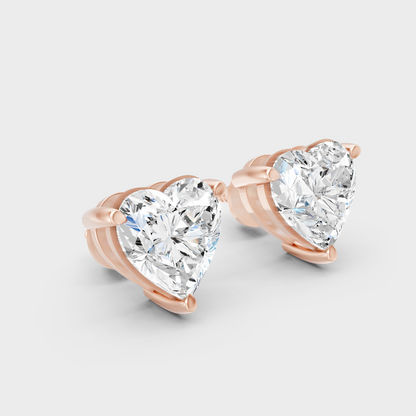 Luxury 0.75 Ct Each Heart Diamond Earrings Rose Gold