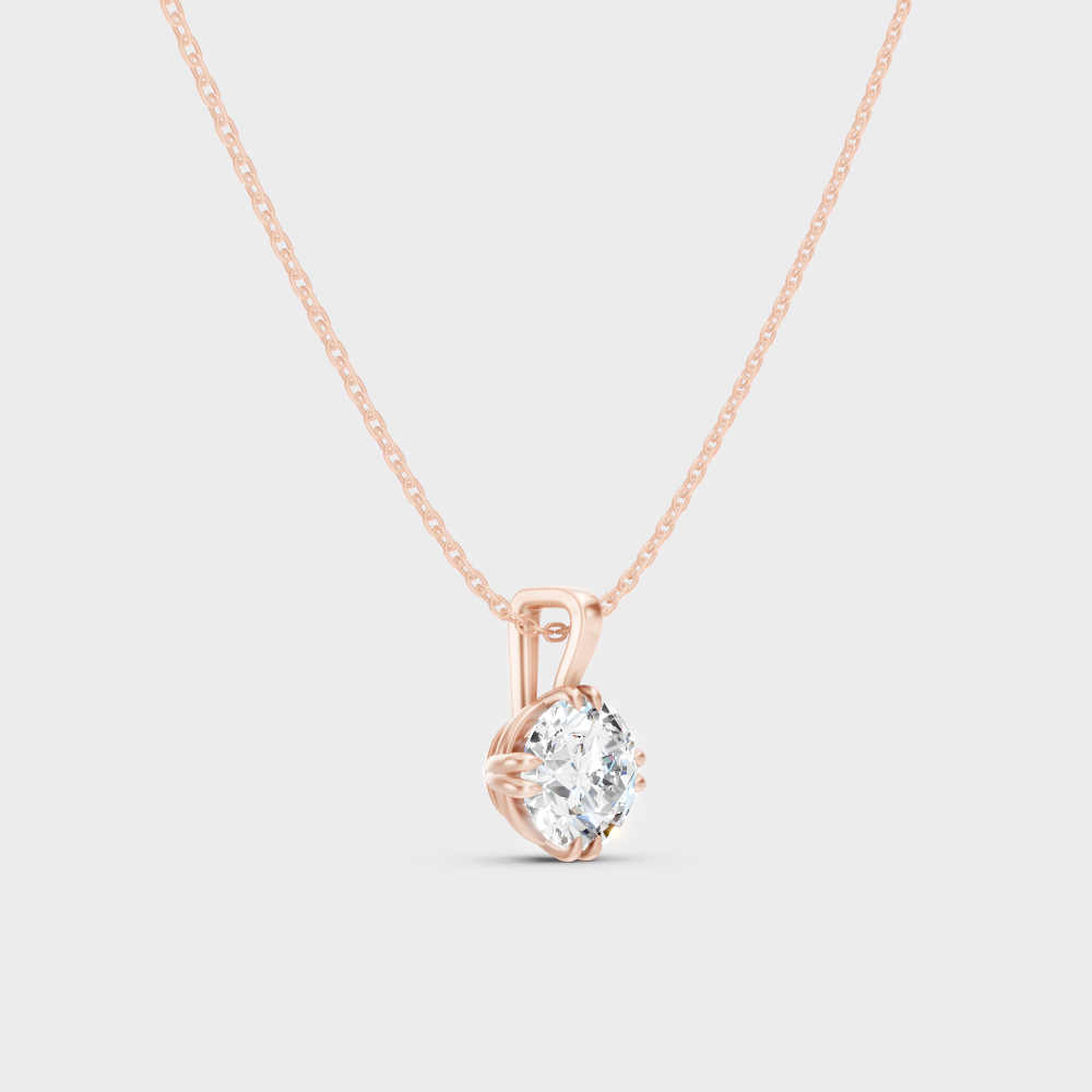 Certified Round Diamond Pendant Necklace Rose Gold