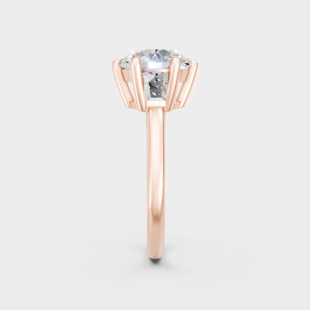 Blush rose gold trio engagement ring for an ethical and sophisticated marriage proposal