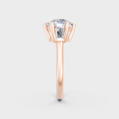 Blush rose gold trio engagement ring for an ethical and sophisticated marriage proposal