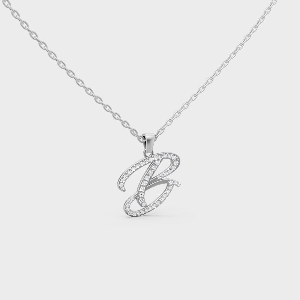 Micro Pave Letter B Initial Necklace Shines in Premium 18K White Gold Setting