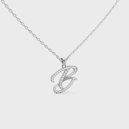 Micro Pave Letter B Initial Necklace Shines in Premium 18K White Gold Setting
