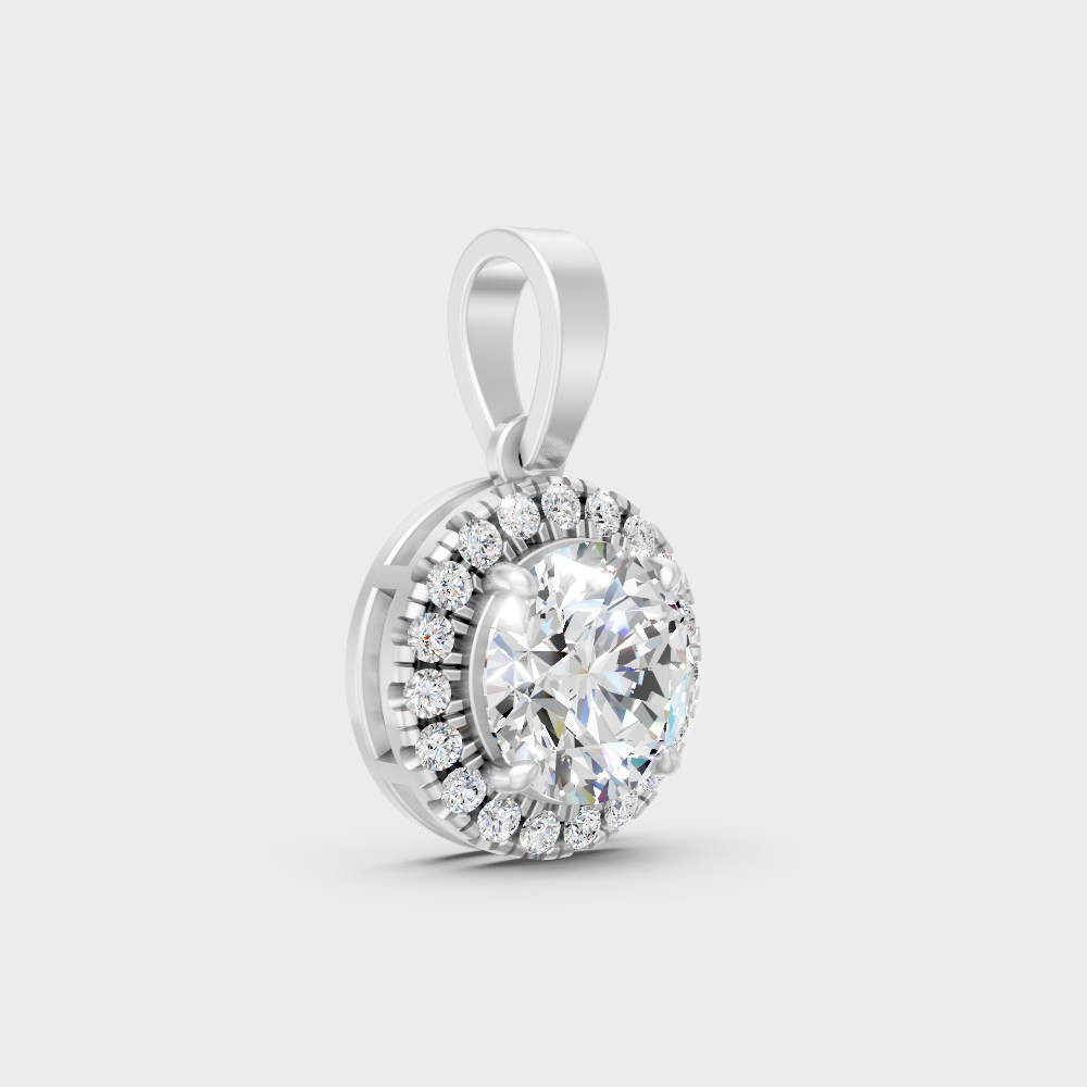 High-Polish 950 Platinum Round-Cut Lab Diamond Halo Pendant For A Brilliant Look