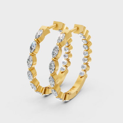 GLI-certified marquise and round-cut lab-grown diamond hoop earrings in 18K yellow gold