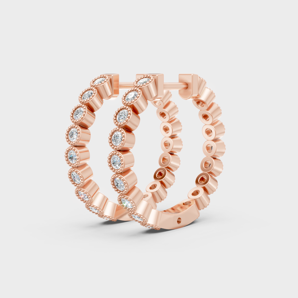per side round-cut diamond hoops in polished rose gold
