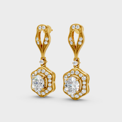 1.426 Ct Round And Oval Cut Lab-Grown Diamond Drop Earrings In Yellow Gold