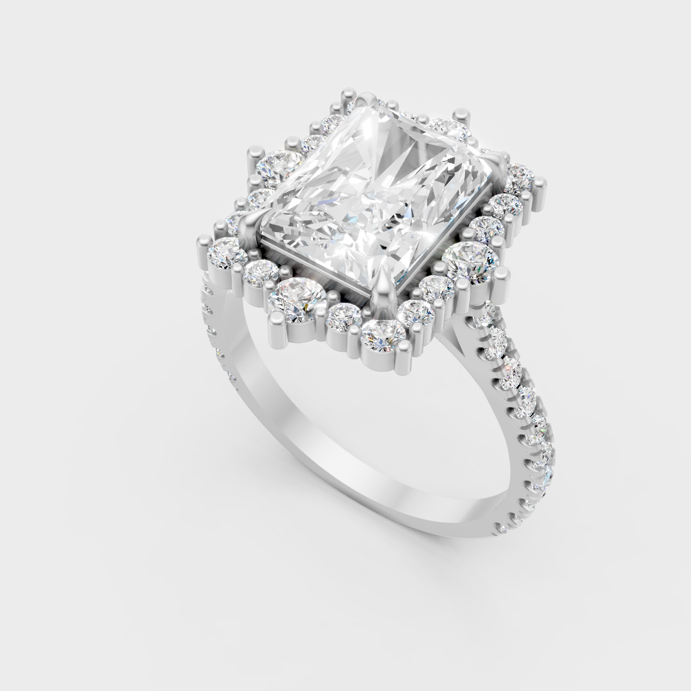Sleek 18K White Gold Engagement Ring Featuring A 3.79Ct Radiant Diamond Center
