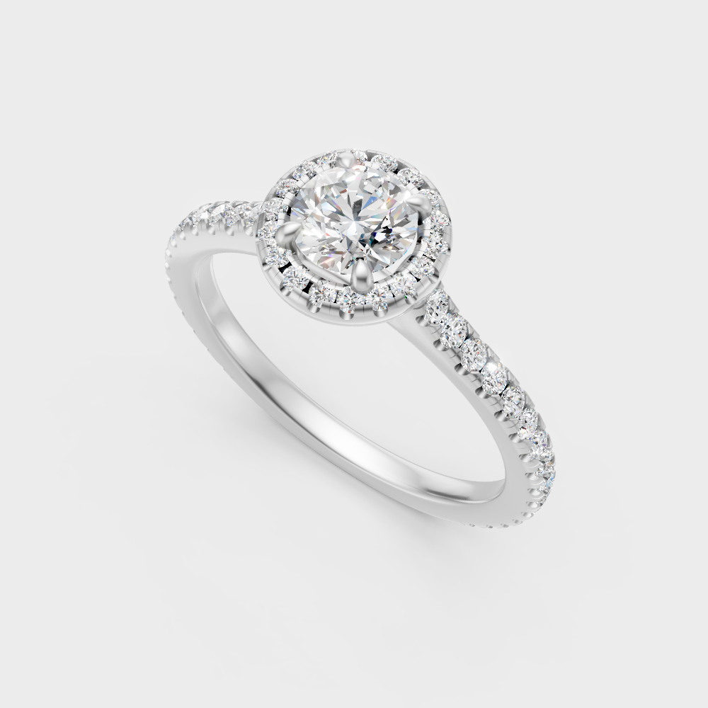 Sleek 18K White Gold Halo Ring Featuring An Igi Gli Certified Round Lab Diamond