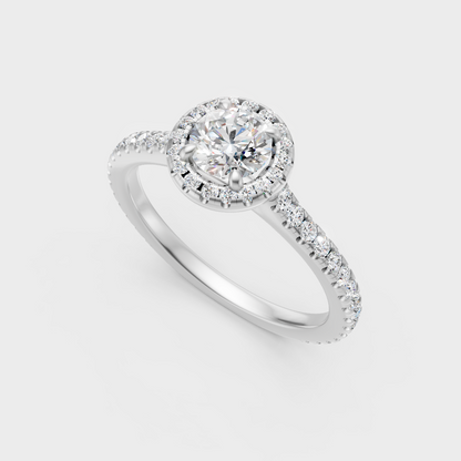 Sleek 18K White Gold Halo Ring Featuring An Igi Gli Certified Round Lab Diamond