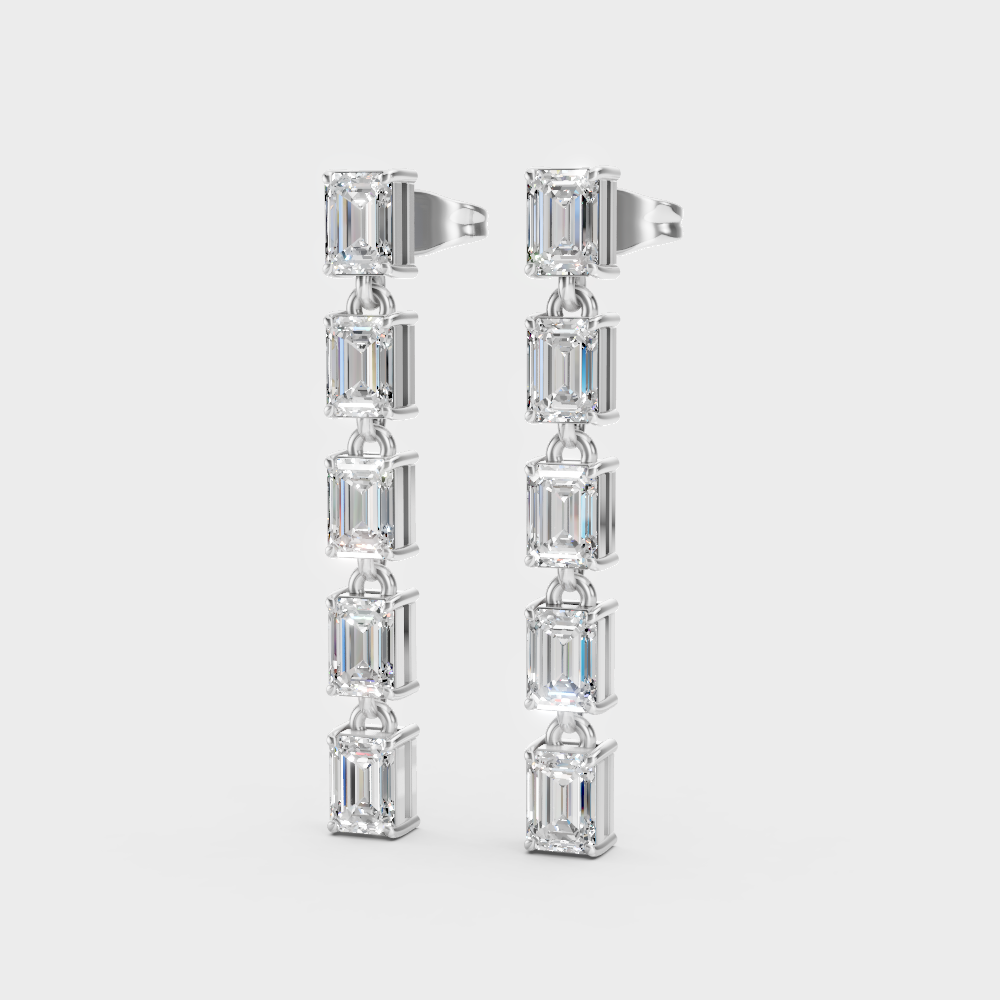 Certified Emerald Cut Lab-Grown Diamond Dangler Earrings In Hallmark White Gold
