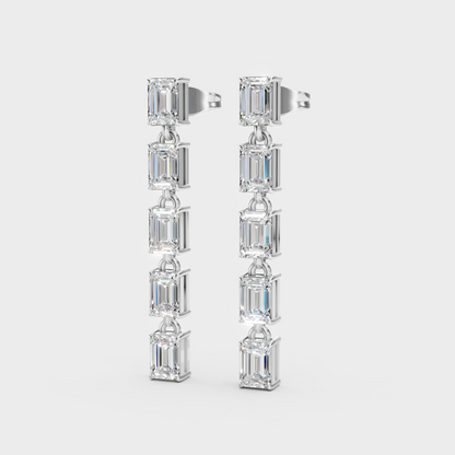 Certified Emerald Cut Lab-Grown Diamond Dangler Earrings In Hallmark White Gold