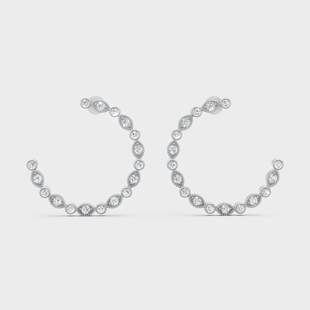 Sleek white gold round-cut diamond hoops with hallmark certification