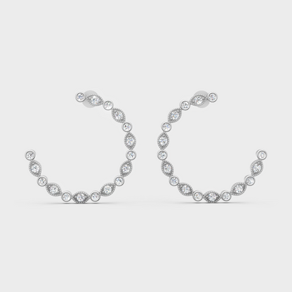 Sleek white gold round-cut diamond hoops with hallmark certification