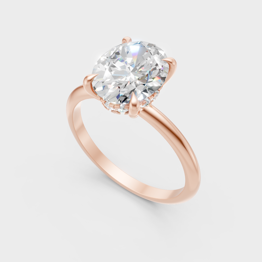 Sleek 14K Rose Gold Engagement Ring Featuring A Certified 2.59Ct Oval Lab Diamond