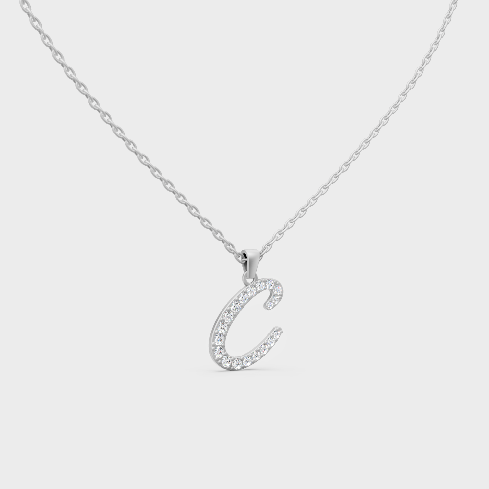 Brilliant "C" Alphabet Lab Grown Diamond Pendant on Shimmering 14K White Gold Chain