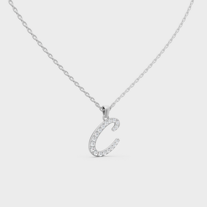 Brilliant "C" Alphabet Lab Grown Diamond Pendant on Shimmering 14K White Gold Chain