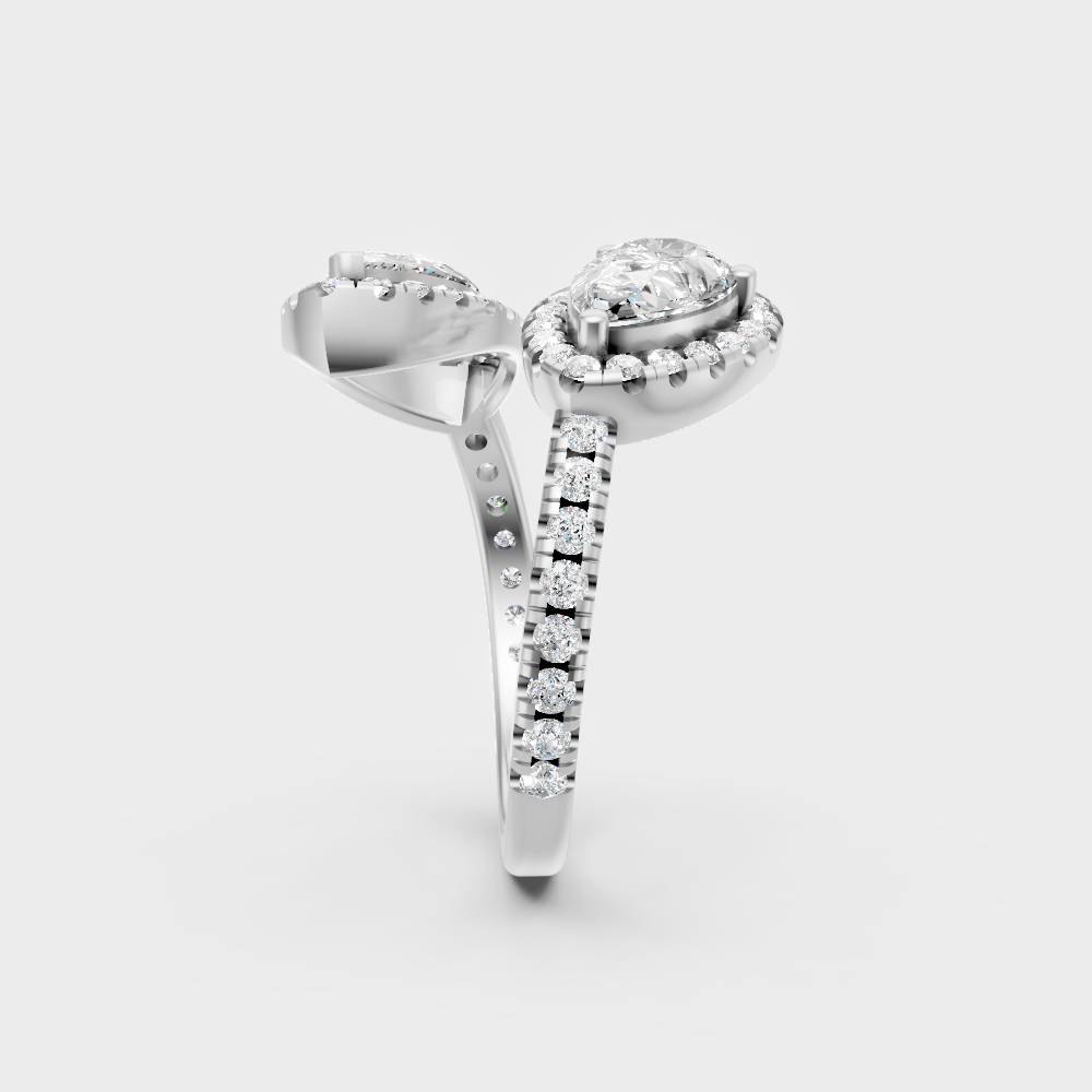 Sleek 18K White Gold Halo Ring Featuring Igi Certified Pear And Marquise Lab Diamonds