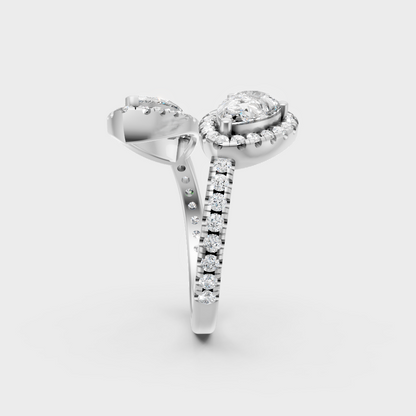 Sleek 18K White Gold Halo Ring Featuring Igi Certified Pear And Marquise Lab Diamonds