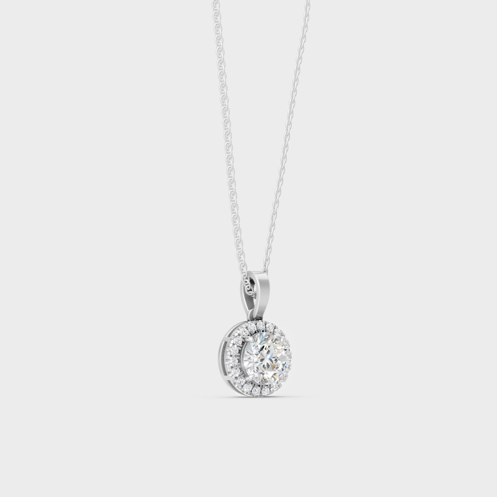 GLI Certified 2.39 Carat Round Halo Diamond Necklace White Gold