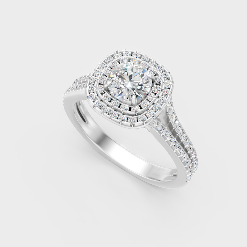  Sleek 18K White Gold Double Halo Ring Featuring An Igi Gli Certified Round Lab Diamond