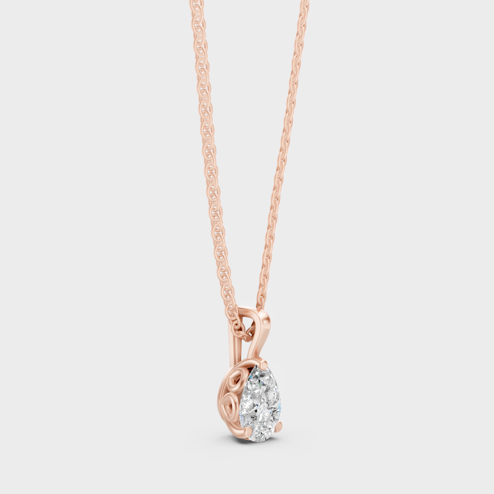 Certified Pear Shape Diamond Pendant Necklace Rose Gold