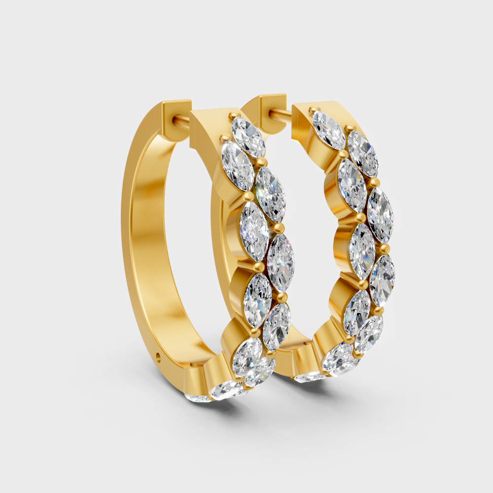 GLI-certified marquise-cut lab-grown diamond hoop earrings in yellow gold