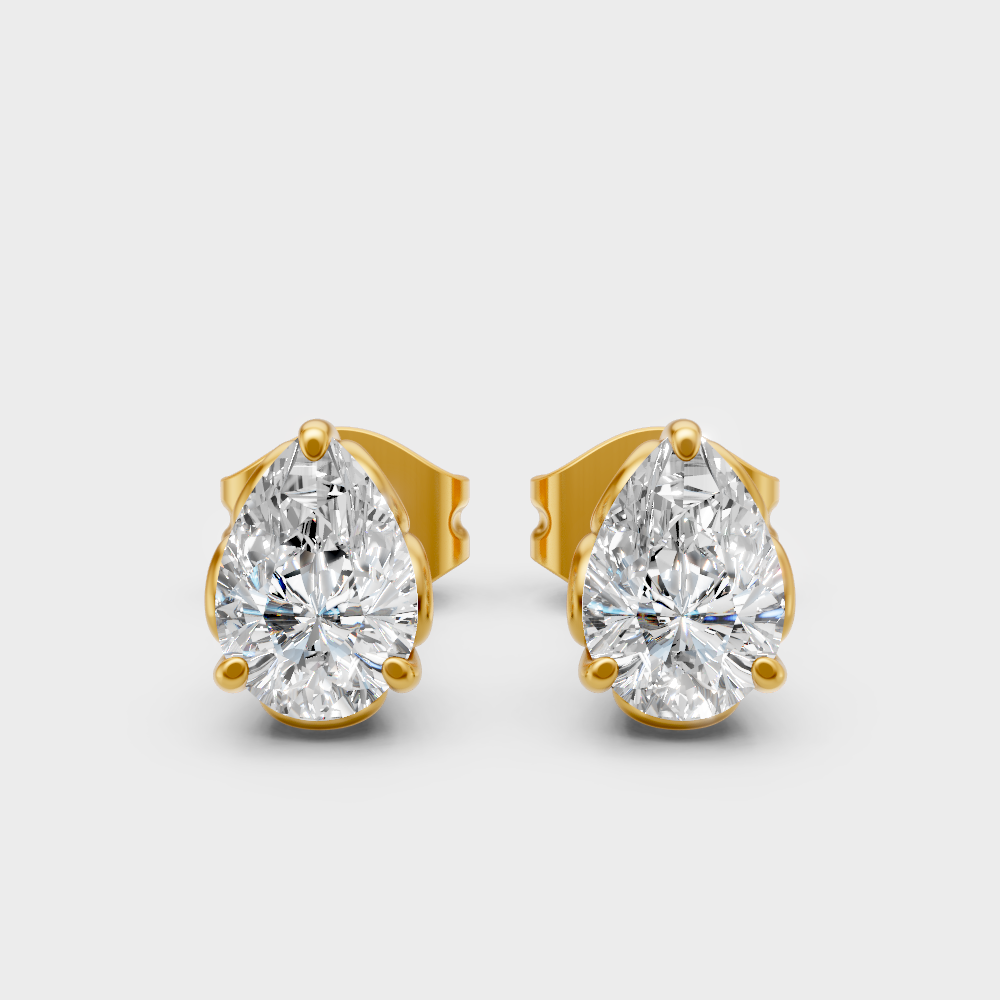 0.50 Carat Each Lab-Grown Pear Cut Diamond Stud Earrings In Yellow Gold
